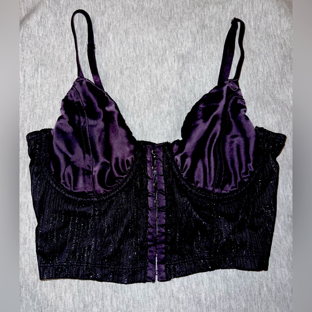 Out from Under UO Purple and Black Sparkle Sheer Mesh Corset Top - Size: S